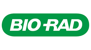 L'image montre le logo BIO-RAD avec des lettres majuscules blanches et grasses sur un fond vert ovale.