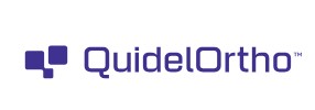 Logo QuidelOrtho avec trois formes géométriques violettes à gauche du nom de la société 